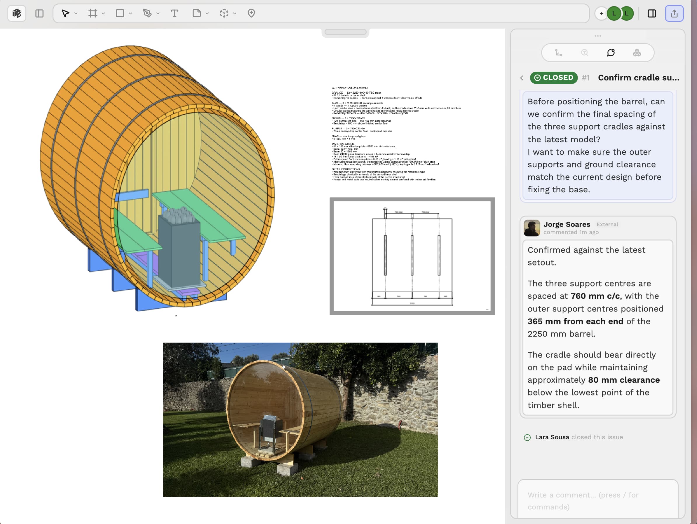 Figure 4 — Scopture project combining model, construction info, and build issues