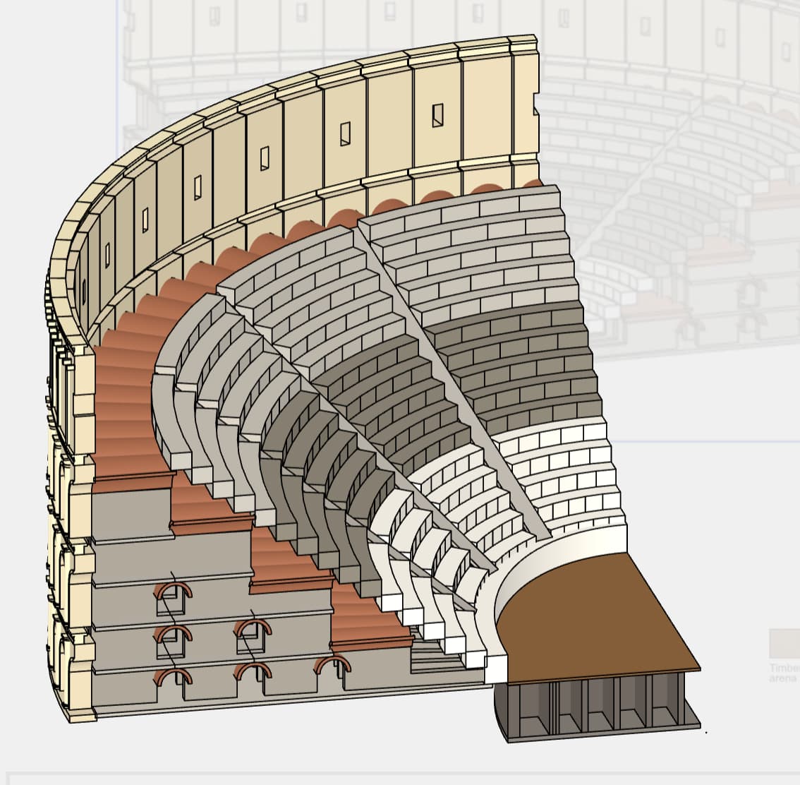 Figure 2a — Sectional 3D model of one quadrant of the Colosseum
